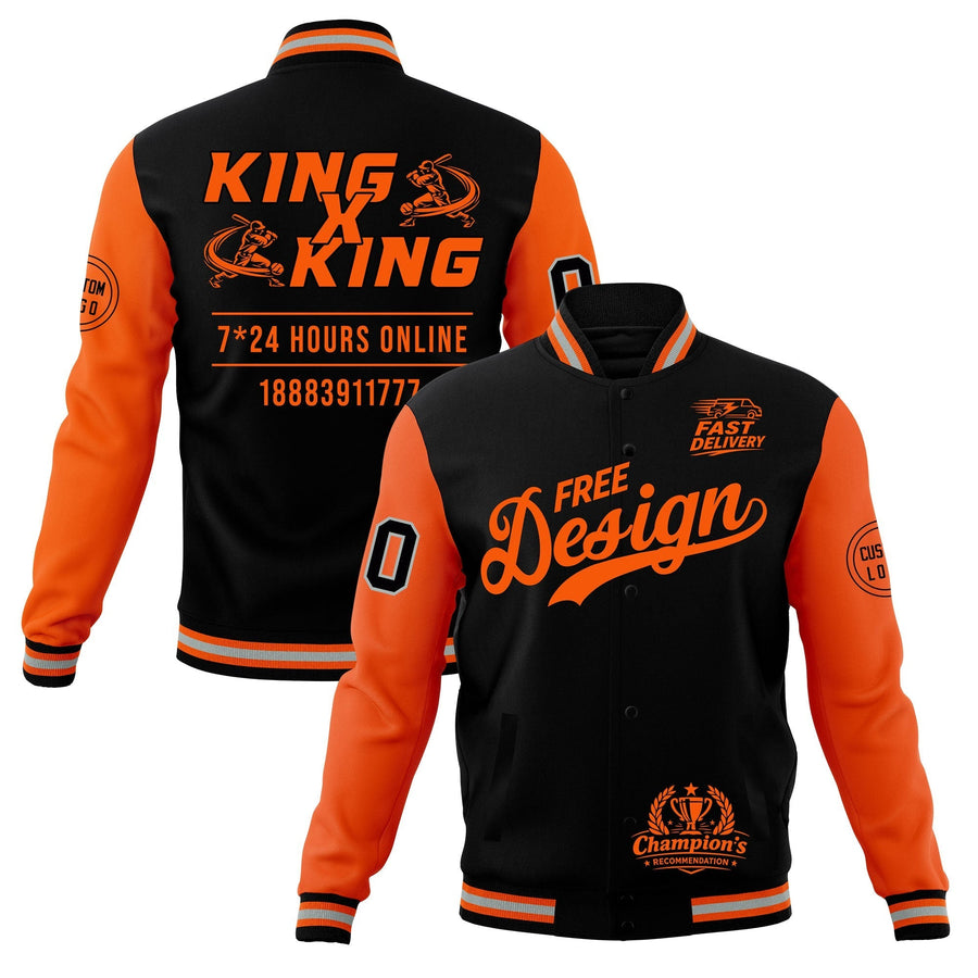 Custom Black Orange Gray Jacket Classic Style Full-Snap Club & Spirit Wear Wrinkle-Resistant | BuyFootballJersey