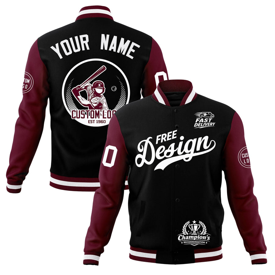 Custom Black Burgundy White Jacket Classic Style Full-Snap Club & Spirit Wear Breathable | BuyFootballJersey