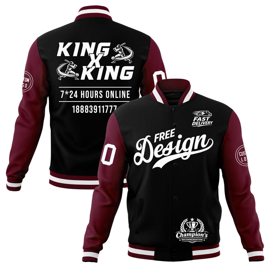 Custom Black Burgundy White Jacket Classic Style Full-Snap Club & Spirit Wear Wrinkle-Resistant | BuyFootballJersey
