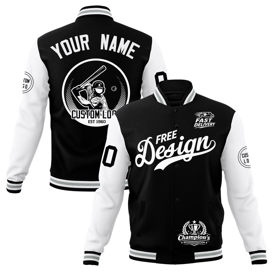 Custom Black White Gray Jacket Classic Style Full-Snap Club & Spirit Wear Breathable | BuyFootballJersey