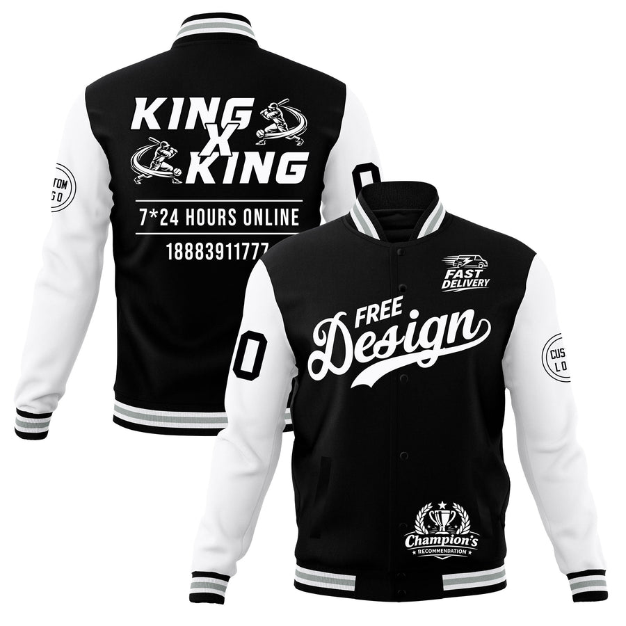 Custom Black White Gray Jacket Classic Style Full-Snap Club & Spirit Wear Wrinkle-Resistant | BuyFootballJersey