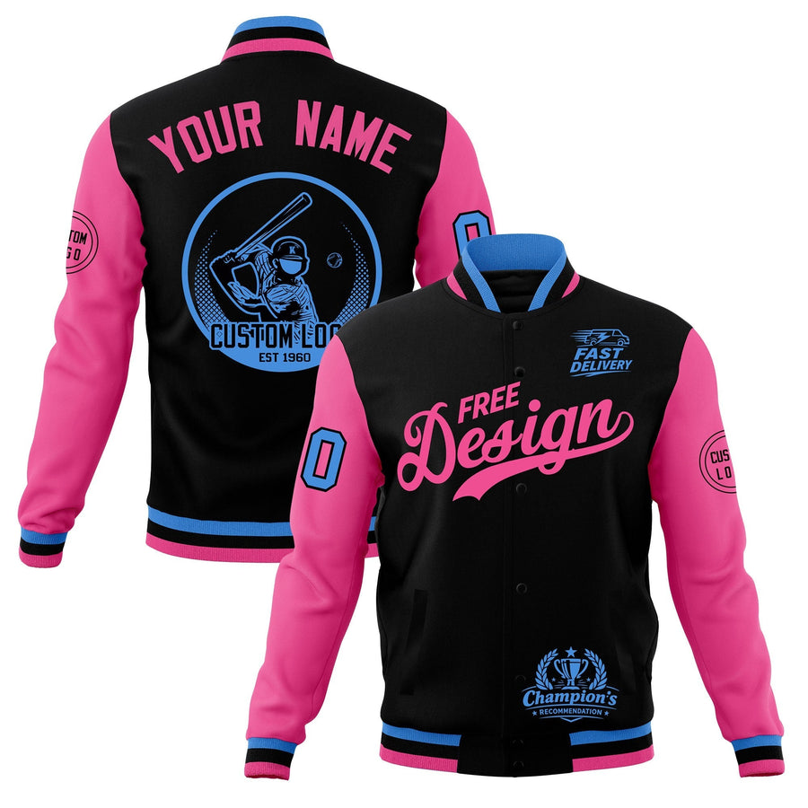 Custom Black Light Blue Pink Jacket Classic Style Full-Snap Club & Spirit Wear Breathable | BuyFootballJersey
