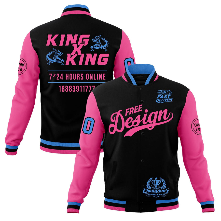 Custom Black Light Blue Pink Jacket Classic Style Full-Snap Club & Spirit Wear Wrinkle-Resistant | BuyFootballJersey