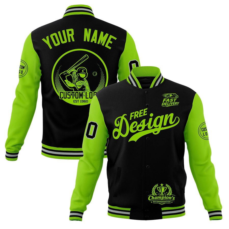 Custom Black Green Gray Jacket Classic Style Full-Snap Club & Spirit Wear Breathable | BuyFootballJersey