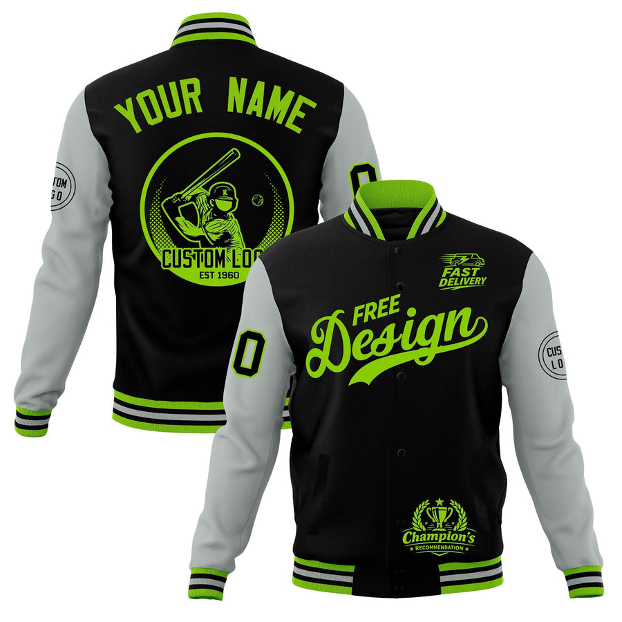 Custom Black Green Gray Jacket Classic Style Full-Snap Club & Spirit Wear Breathable | BuyFootballJersey