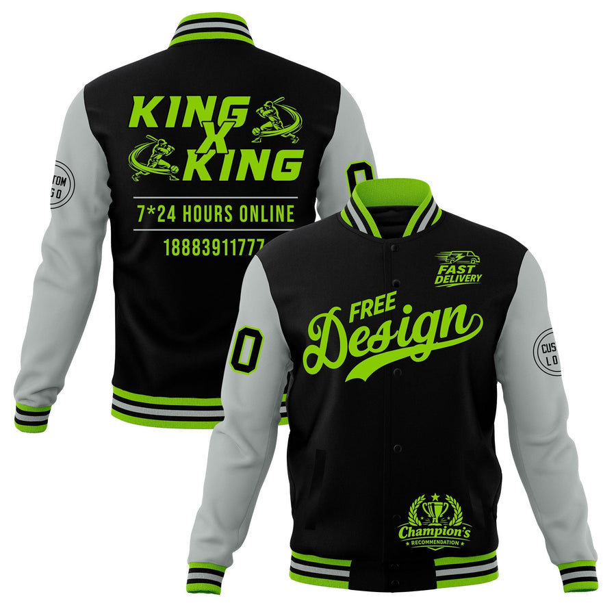 Custom Black Green Gray Jacket Classic Style Full-Snap Club & Spirit Wear Wrinkle-Resistant | BuyFootballJersey