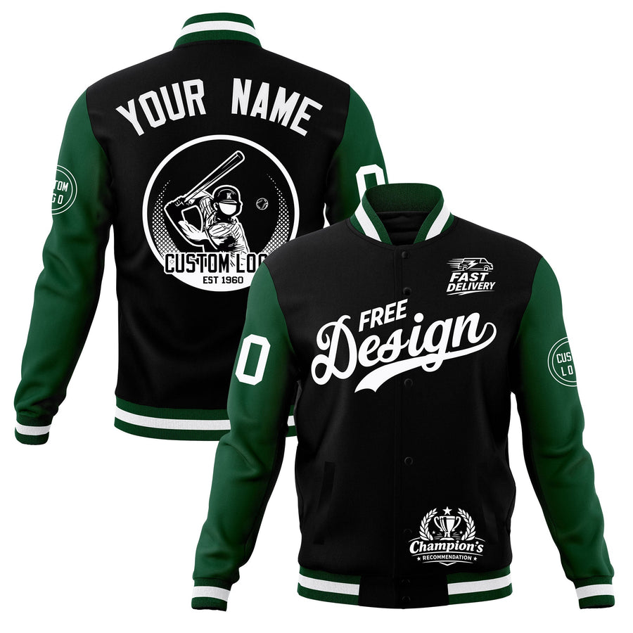 Custom Black Green White Jacket Classic Style Full-Snap Club & Spirit Wear Breathable | BuyFootballJersey