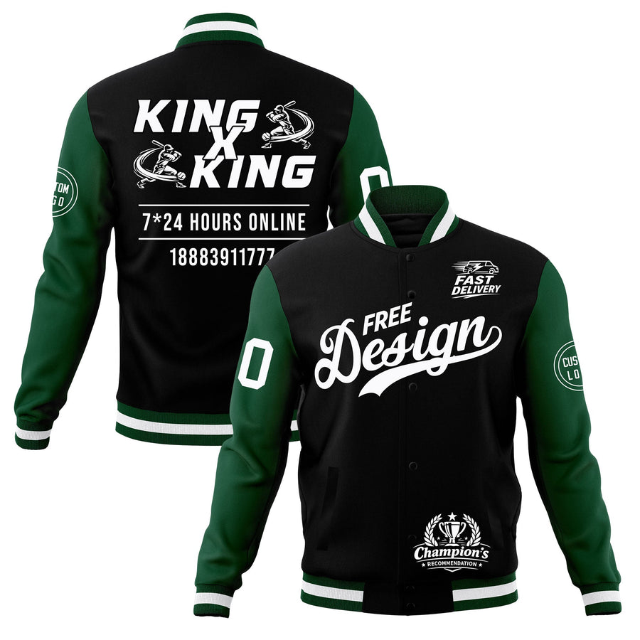 Custom Black Green White Jacket Classic Style Full-Snap Club & Spirit Wear Wrinkle-Resistant | BuyFootballJersey