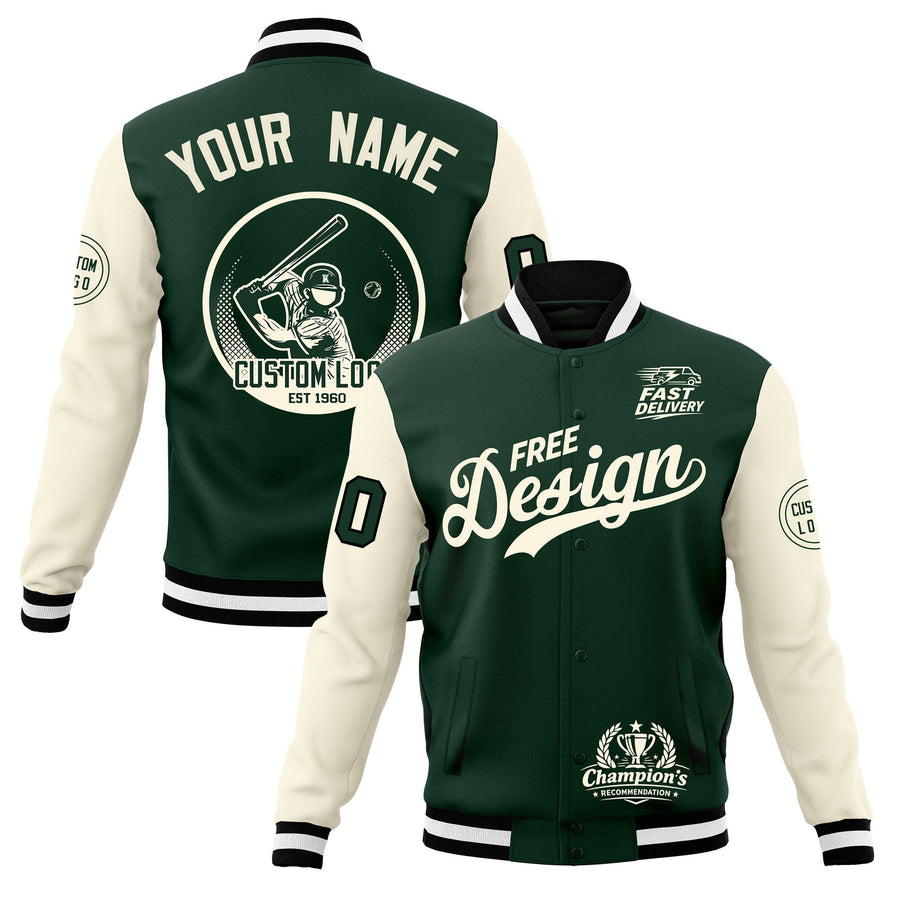 Custom Green Black White Jacket Classic Style Full-Snap Club & Spirit Wear Breathable | BuyFootballJersey