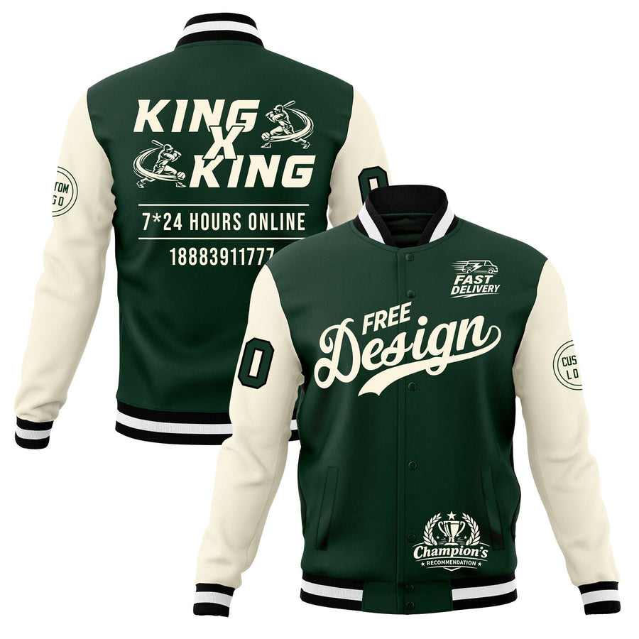 Custom Green Black White Jacket Classic Style Full-Snap Club & Spirit Wear Wrinkle-Resistant | BuyFootballJersey