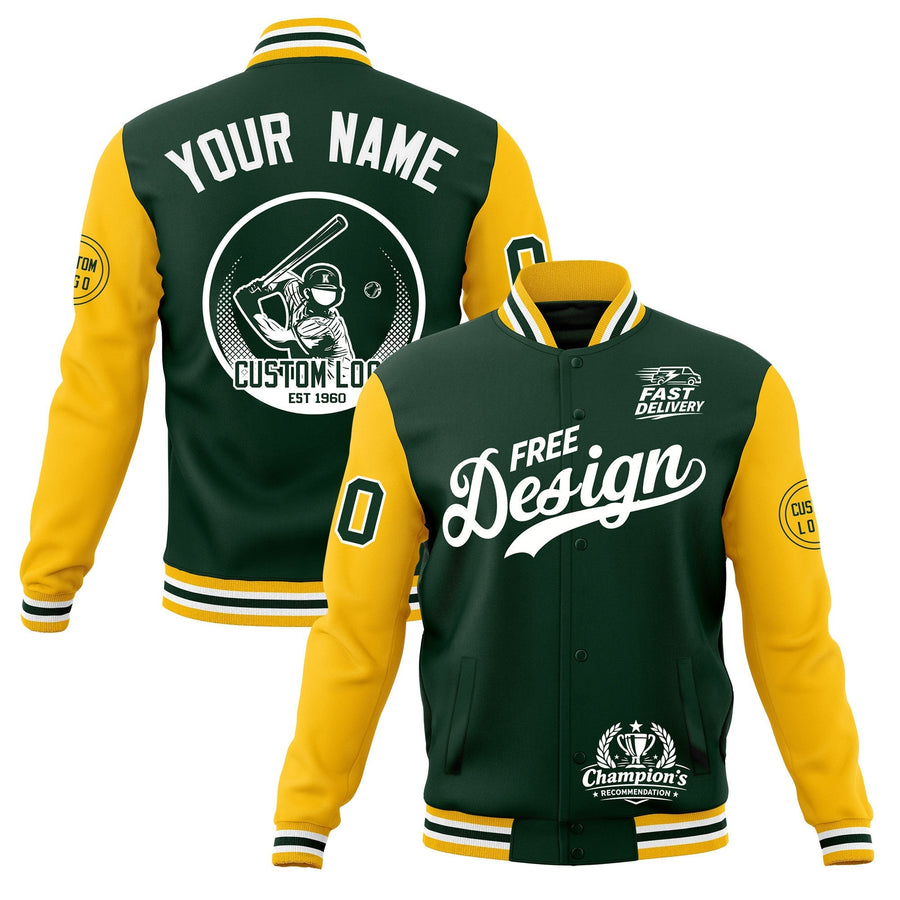 Custom Green Gold White Jacket Classic Style Full-Snap Club & Spirit Wear Breathable | BuyFootballJersey