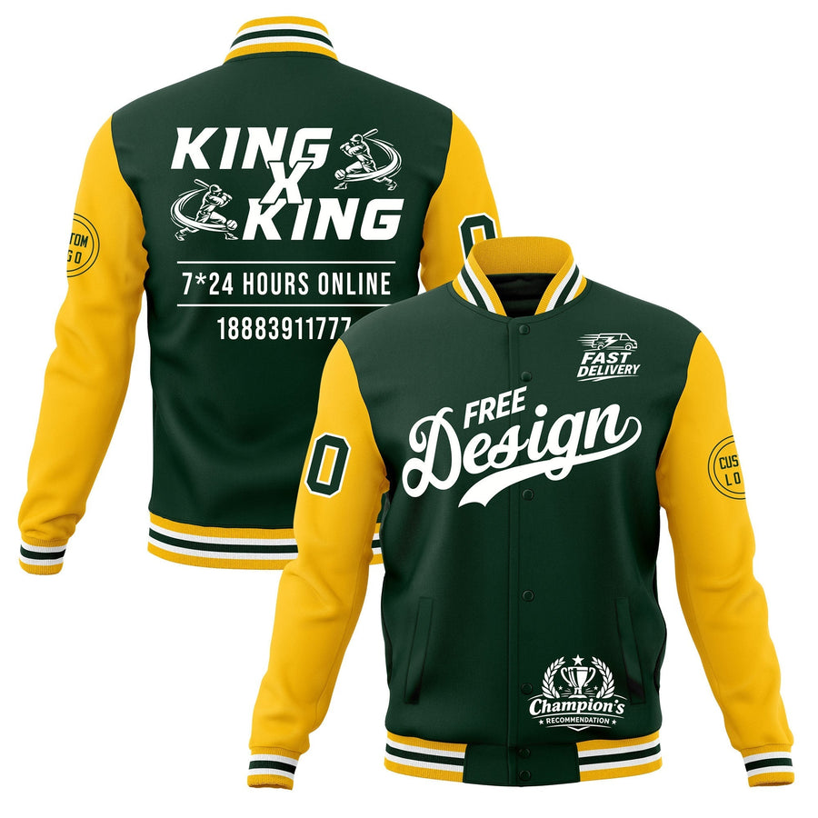 Custom Green Gold White Jacket Classic Style Full-Snap Club & Spirit Wear Wrinkle-Resistant | BuyFootballJersey