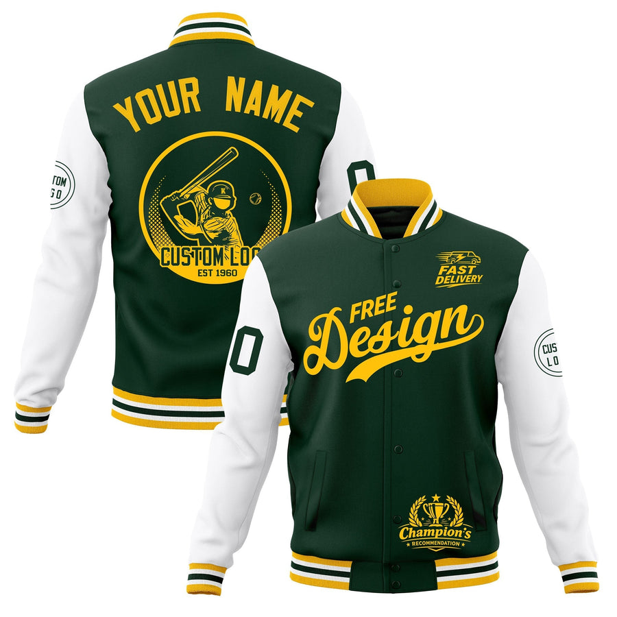 Custom Green Gold White Jacket Classic Style Full-Snap Club & Spirit Wear Breathable | BuyFootballJersey