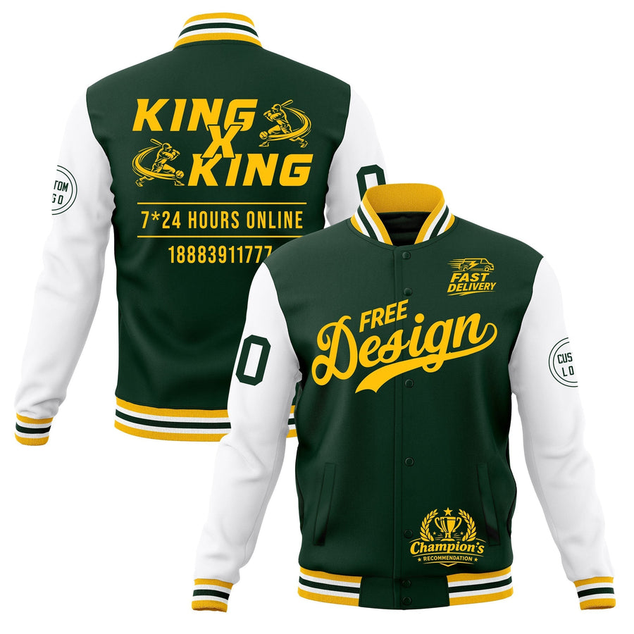 Custom Green Gold White Jacket Classic Style Full-Snap Club & Spirit Wear Wrinkle-Resistant | BuyFootballJersey