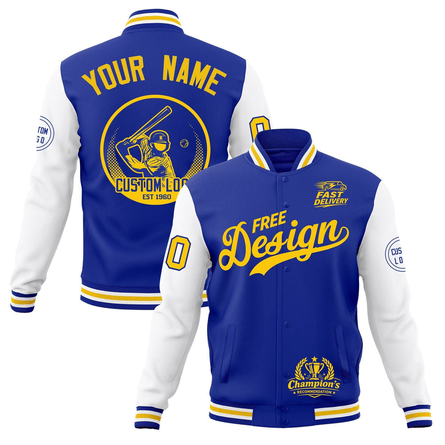 Custom Royal Blue White Gold Jacket Classic Style Full-Snap Club & Spirit Wear Breathable | BuyFootballJersey