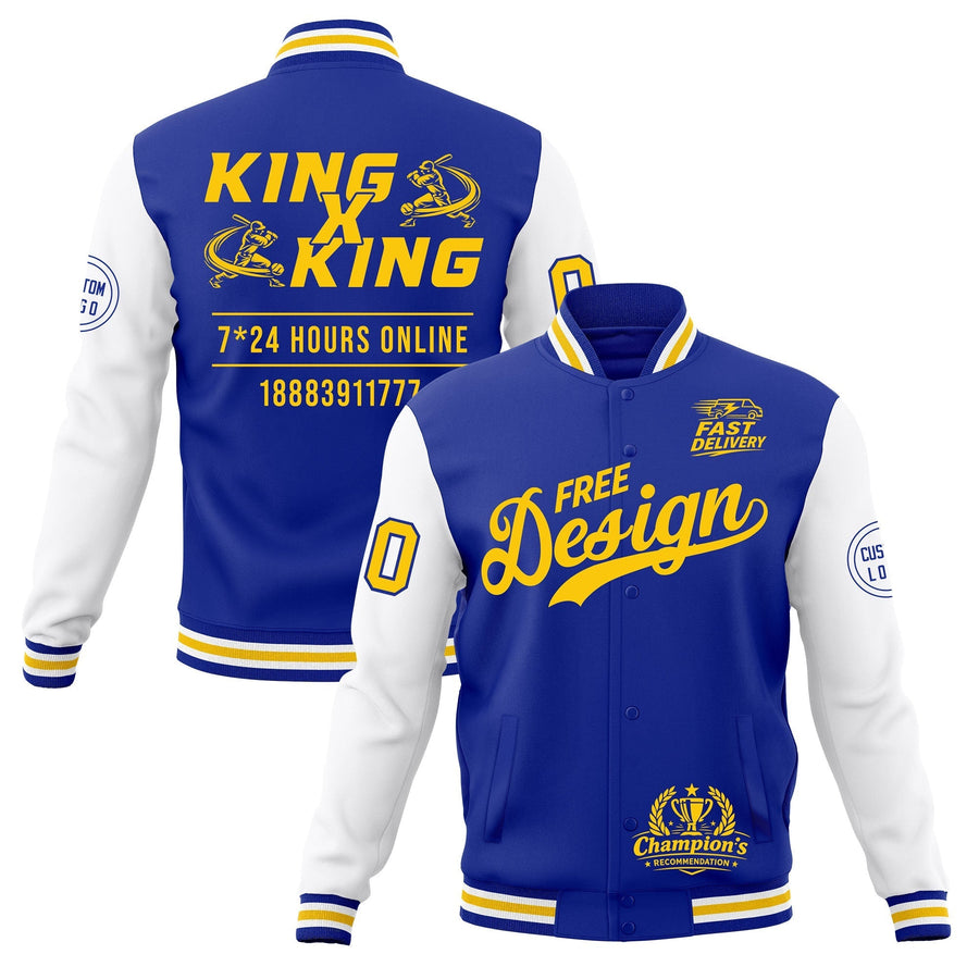 Custom Royal Blue White Gold Jacket Classic Style Full-Snap Club & Spirit Wear Wrinkle-Resistant | BuyFootballJersey