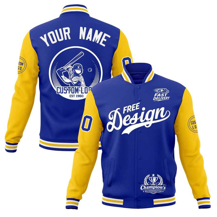 Custom Royal Blue White Gold Jacket Classic Style Full-Snap Club & Spirit Wear Breathable | BuyFootballJersey