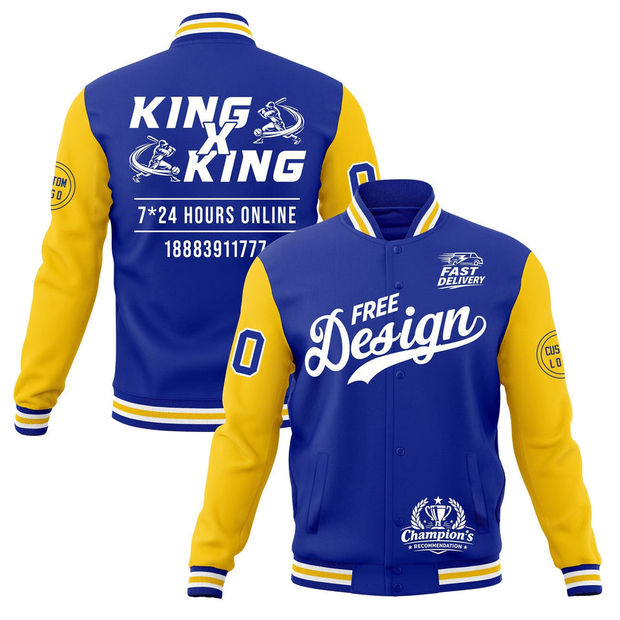 Custom Royal Blue White Gold Jacket Classic Style Full-Snap Club & Spirit Wear Wrinkle-Resistant | BuyFootballJersey