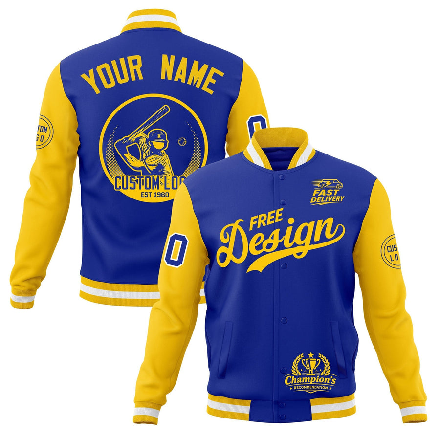 Custom Royal Blue Gold White Jacket Classic Style Full-Snap Club & Spirit Wear Breathable | BuyFootballJersey