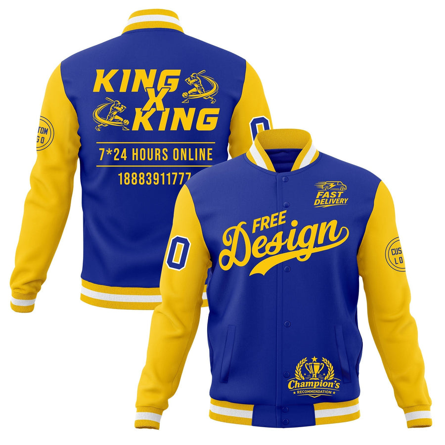 Custom Royal Blue Gold White Jacket Classic Style Full-Snap Club & Spirit Wear Wrinkle-Resistant | BuyFootballJersey