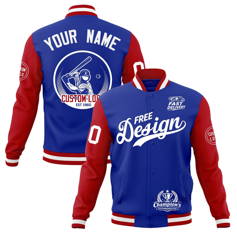 Custom Royal Blue Red White Jacket Classic Style Full-Snap Club & Spirit Wear Breathable | BuyFootballJersey