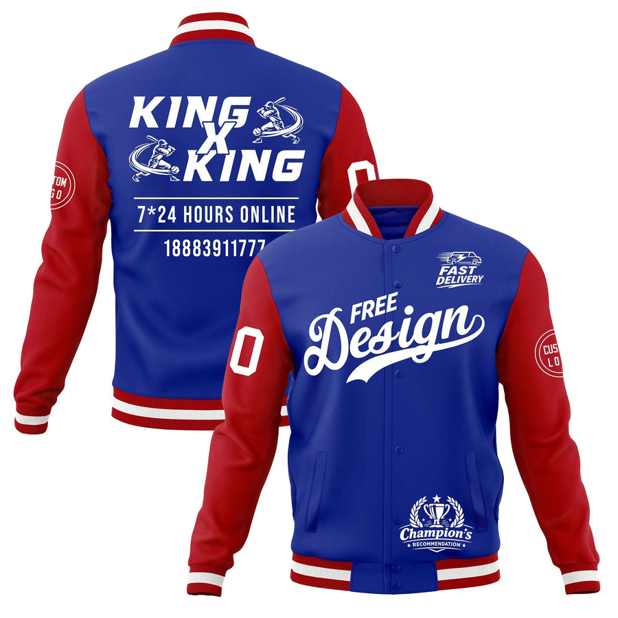 Custom Royal Blue Red White Jacket Classic Style Full-Snap Club & Spirit Wear Wrinkle-Resistant | BuyFootballJersey