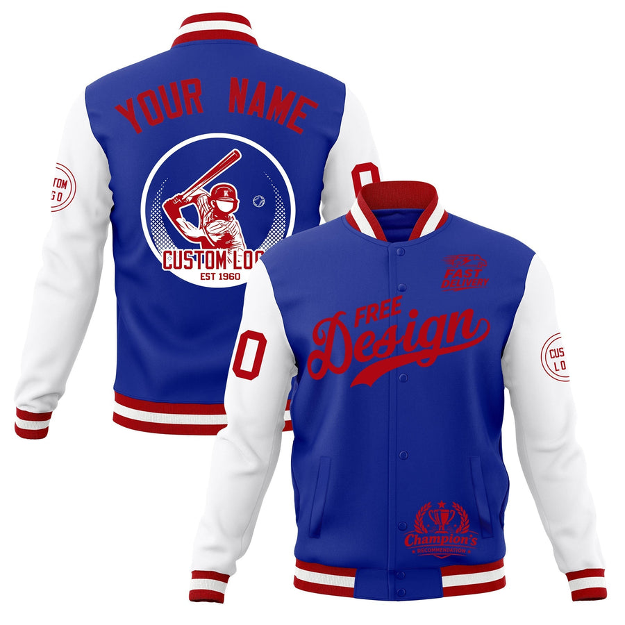 Custom Royal Blue Red White Jacket Classic Style Full-Snap Club & Spirit Wear Breathable | BuyFootballJersey