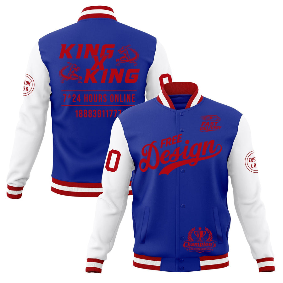Custom Royal Blue Red White Jacket Classic Style Full-Snap Club & Spirit Wear Wrinkle-Resistant | BuyFootballJersey