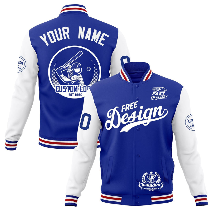Custom Royal Blue White Red Jacket Classic Style Full-Snap Club & Spirit Wear Breathable | BuyFootballJersey