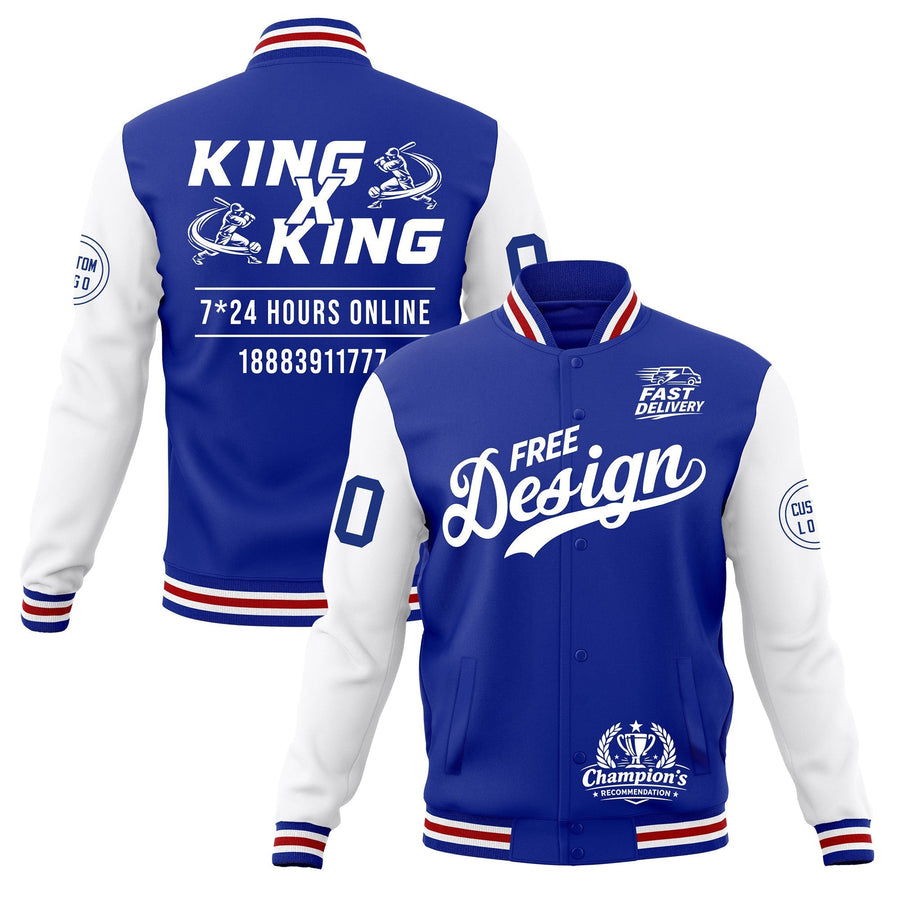 Custom Royal Blue White Red Jacket Classic Style Full-Snap Club & Spirit Wear Wrinkle-Resistant | BuyFootballJersey
