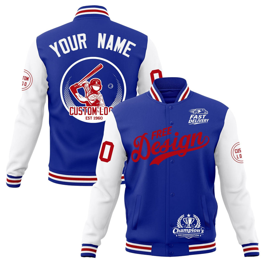 Custom Royal Blue White Red Jacket Classic Style Full-Snap Club & Spirit Wear Breathable | BuyFootballJersey