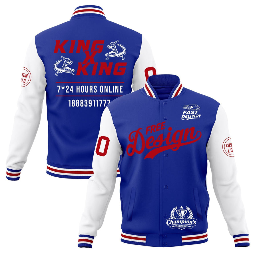 Custom Royal Blue White Red Jacket Classic Style Full-Snap Club & Spirit Wear Wrinkle-Resistant | BuyFootballJersey