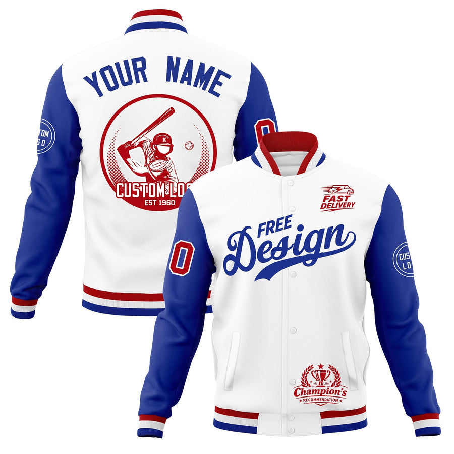 Custom White Red Royal Blue Jacket Classic Style Full-Snap Club & Spirit Wear Breathable | BuyFootballJersey