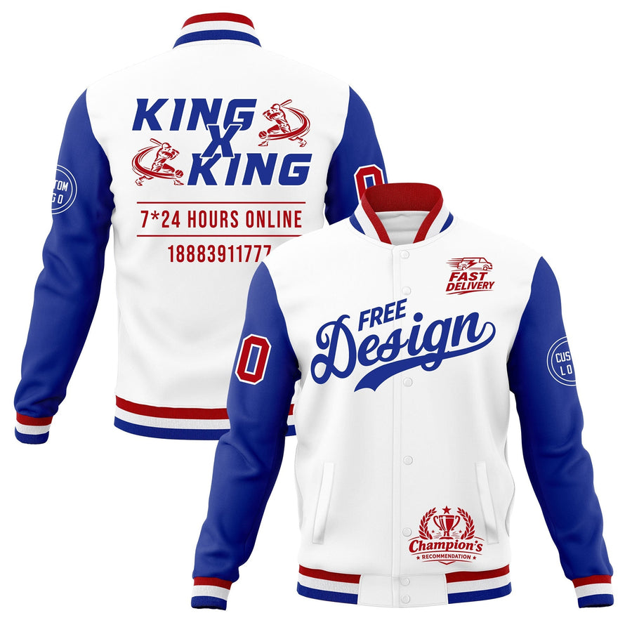 Custom White Red Royal Blue Jacket Classic Style Full-Snap Club & Spirit Wear Wrinkle-Resistant | BuyFootballJersey