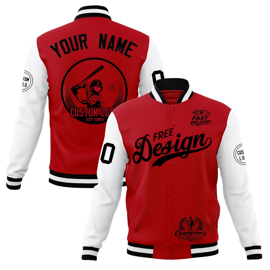Custom Red Black White Jacket Classic Style Full-Snap Club & Spirit Wear Breathable | BuyFootballJersey