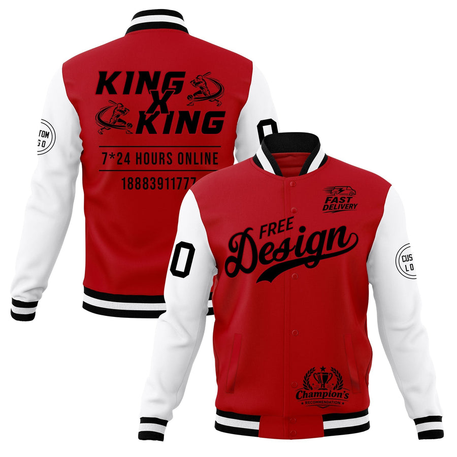 Custom Red Black White Jacket Classic Style Full-Snap Club & Spirit Wear Wrinkle-Resistant | BuyFootballJersey