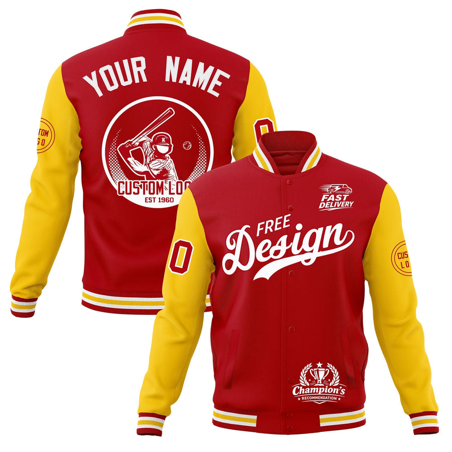 Custom Red White Gold Jacket Classic Style Full-Snap Club & Spirit Wear Breathable | BuyFootballJersey