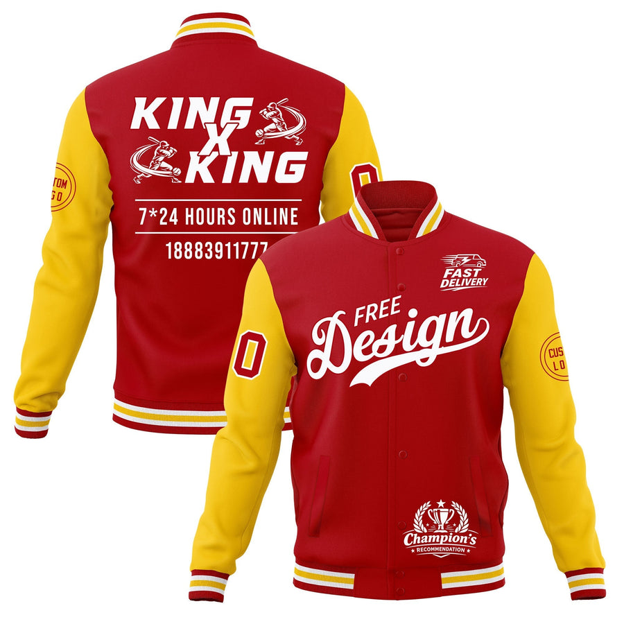Custom Red White Gold Jacket Classic Style Full-Snap Club & Spirit Wear Wrinkle-Resistant | BuyFootballJersey