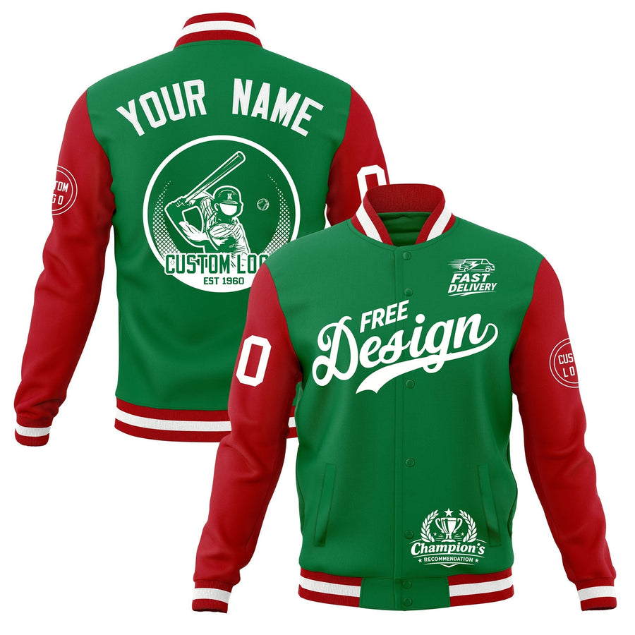 Custom Kelly Green Red White Jacket Classic Style Full-Snap Club & Spirit Wear Breathable | BuyFootballJersey