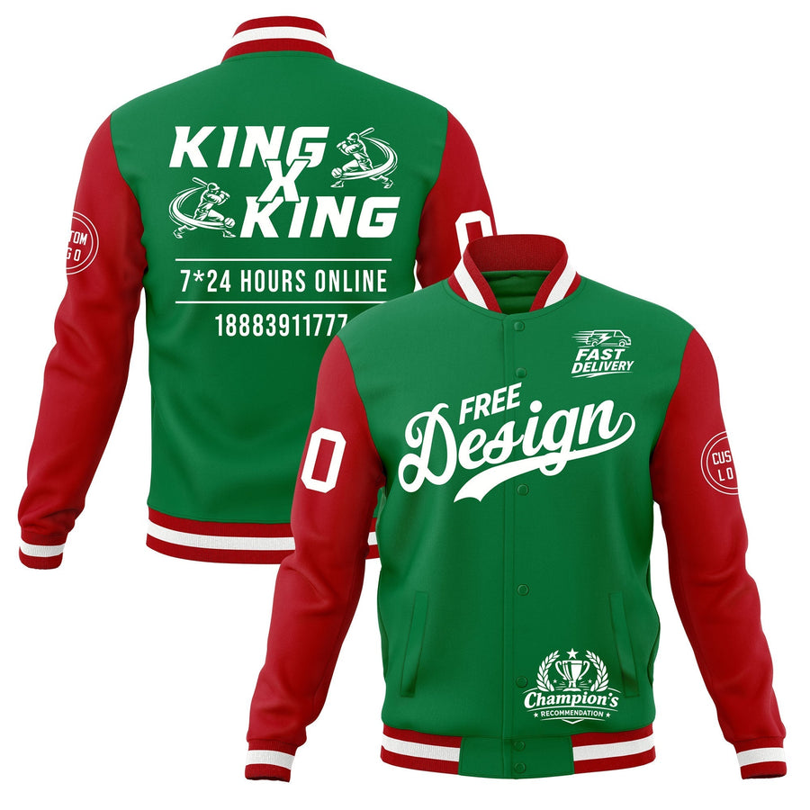 Custom Kelly Green Red White Jacket Classic Style Full-Snap Club & Spirit Wear Wrinkle-Resistant | BuyFootballJersey