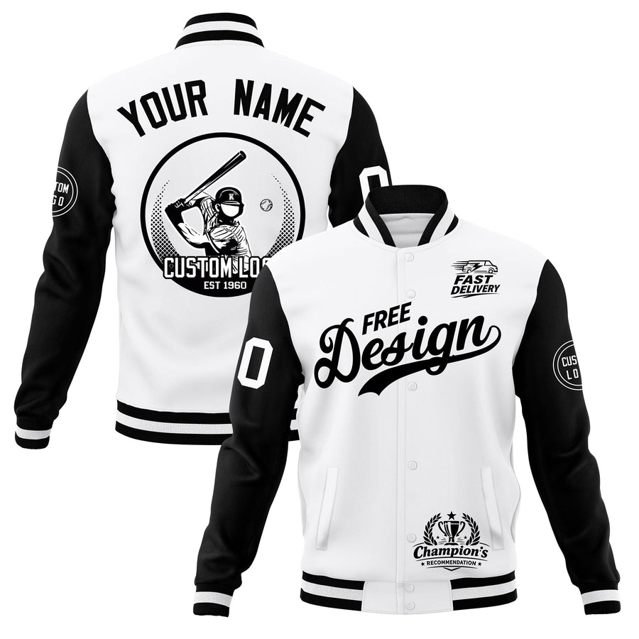 Custom White Black Jacket Classic Style Full-Snap Club & Spirit Wear Breathable | BuyFootballJersey