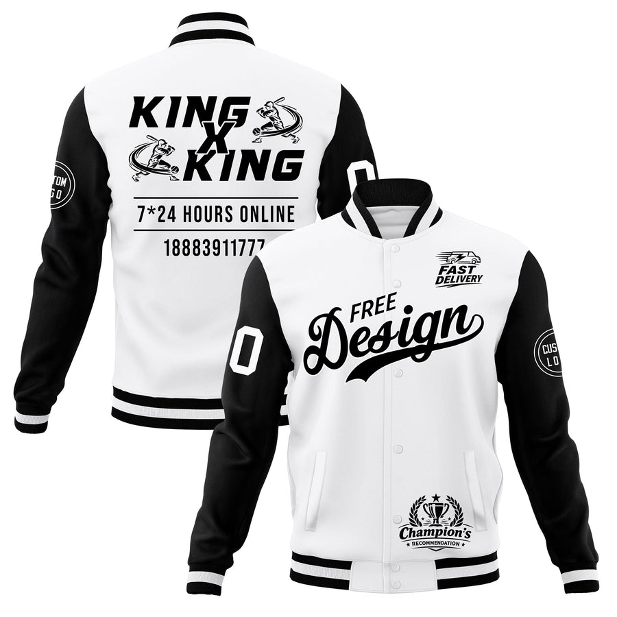 Custom White Black Jacket Classic Style Full-Snap Club & Spirit Wear Wrinkle-Resistant | BuyFootballJersey