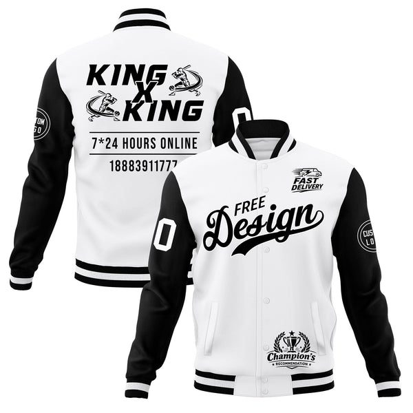 Custom White Black Jacket Classic Style Full-Snap Club & Spirit Wear Wrinkle-Resistant | BuyFootballJersey