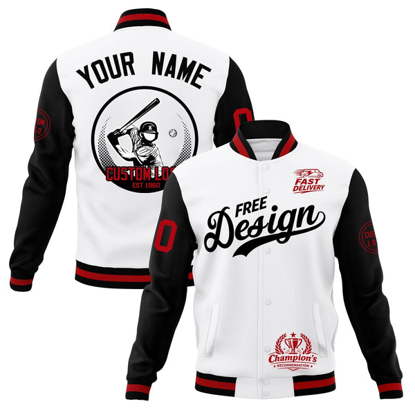 Custom White Black Red Jacket Classic Style Full-Snap Club & Spirit Wear Breathable | BuyFootballJersey