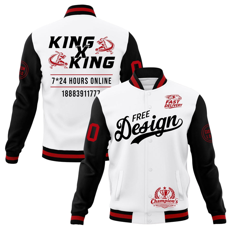 Custom White Black Red Jacket Classic Style Full-Snap Club & Spirit Wear Wrinkle-Resistant | BuyFootballJersey