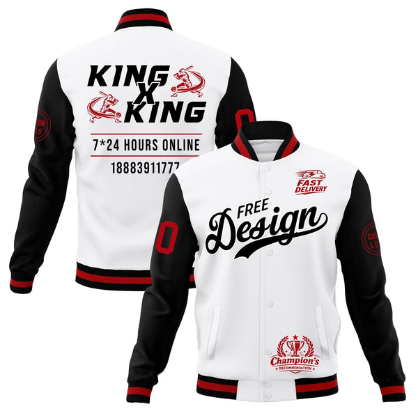 Custom White Black Red Jacket Classic Style Full-Snap Club & Spirit Wear Wrinkle-Resistant | BuyFootballJersey