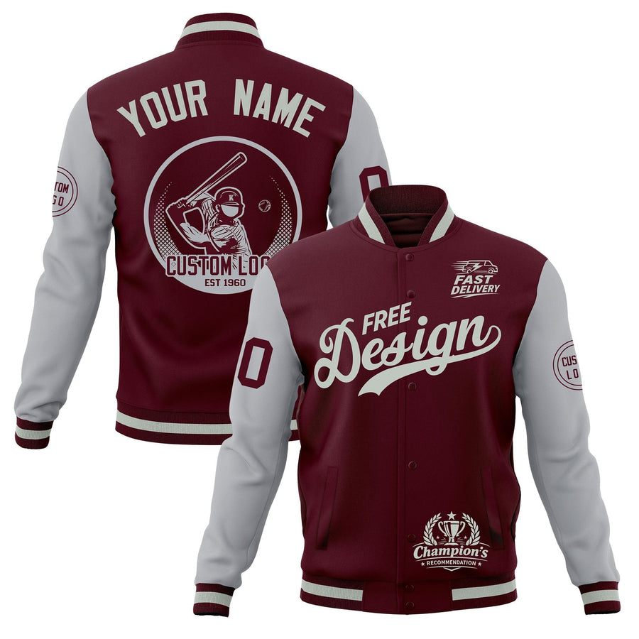 Custom Crimson Gray Jacket Classic Style Full-Snap Club & Spirit Wear Breathable | BuyFootballJersey