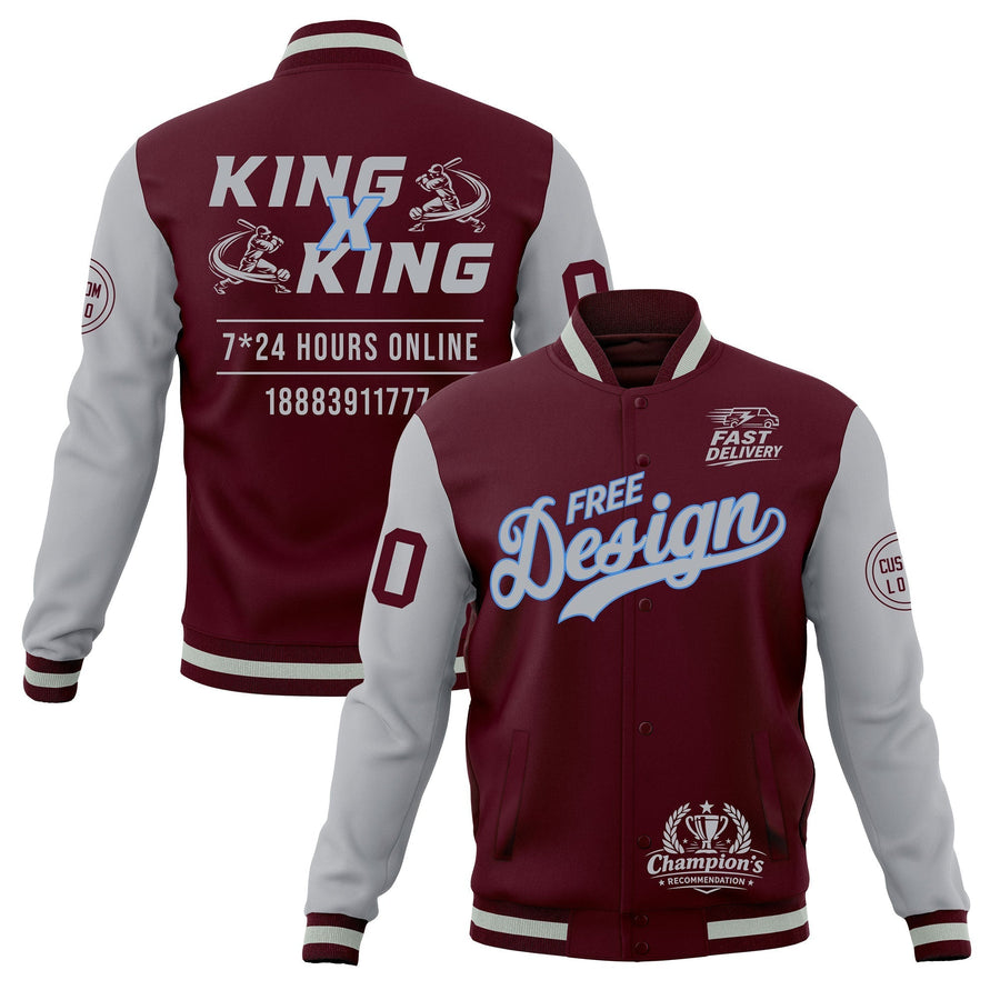 Custom Crimson Gray Jacket Classic Style Full-Snap Club & Spirit Wear Wrinkle-Resistant | BuyFootballJersey