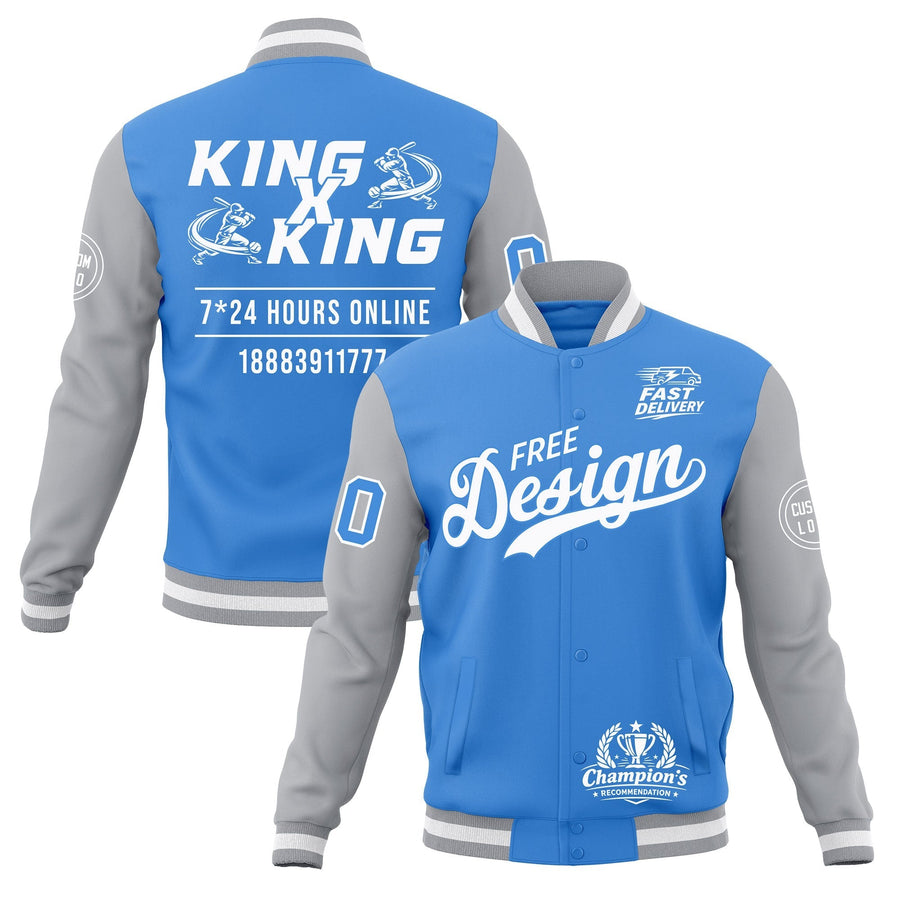 Custom Powder Blue Gray White Jacket Classic Style Full-Snap Club & Spirit Wear Wrinkle-Resistant | BuyFootballJersey