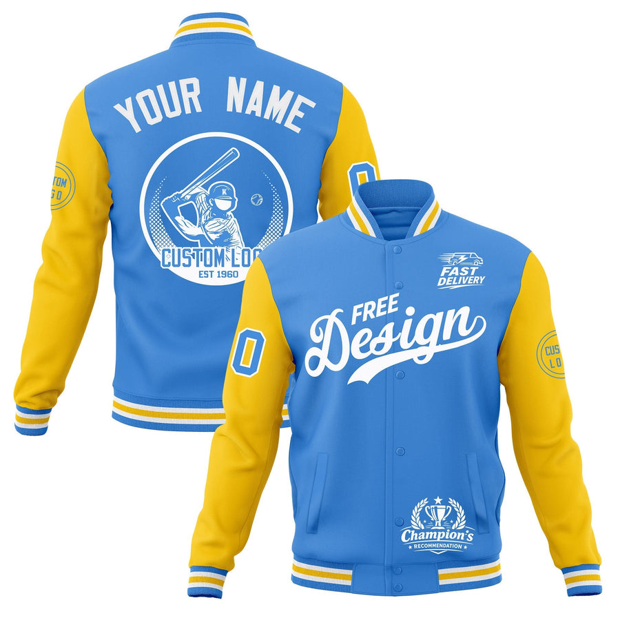 Custom Powder Blue Light Blue White Jacket Classic Style Full-Snap Club & Spirit Wear Breathable | BuyFootballJersey